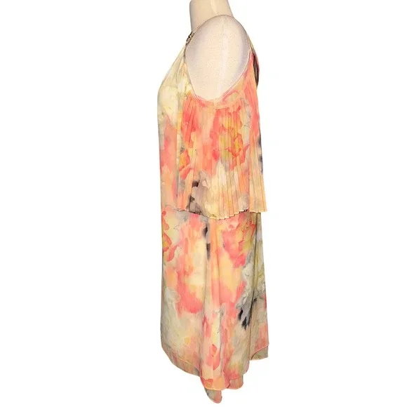 White House Black Market Floral Cold Shoulder Sleeve Dress Pink Yellow 4 H1 - Picture 7 of 10
